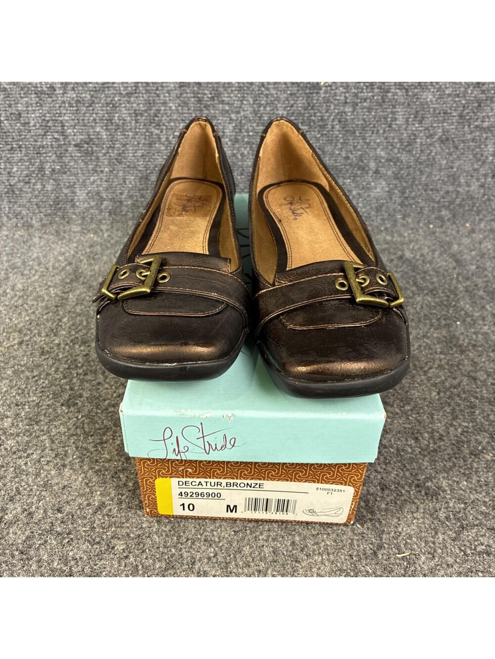LifeStride Womens 10 M Decatur Flat Slip On Brown Faux Leather Casual Shoes